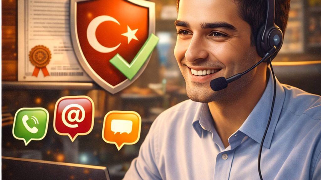 Pinco güvenilir mi sorusuna odaklanan yatay görsel, lisans ve güvenlik unsurları ile canlı destek ve iletişim hizmetlerini gösteren müşteri temsilcisi